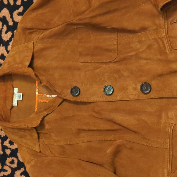 Talbots petite brown camo leather coat - Picture 4 of 9